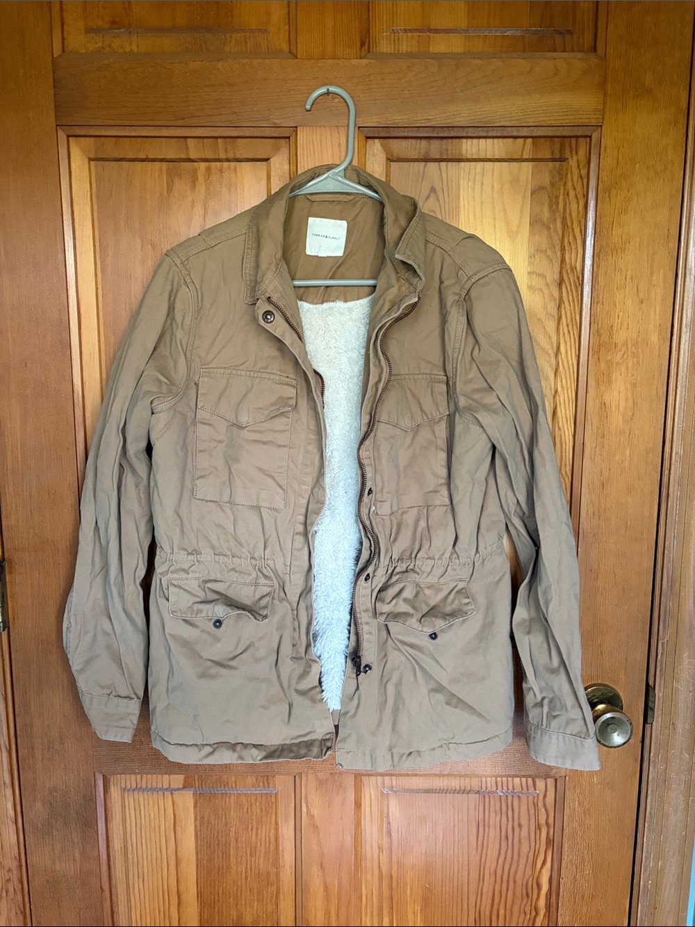 Women's Tan Utility Jacket with Sherpa Lining